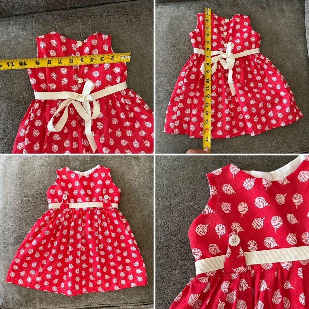 Baby Girl Dress 6-12 Months Red White Print Ribbon Sleeveless Cute - Picture 10 of 12